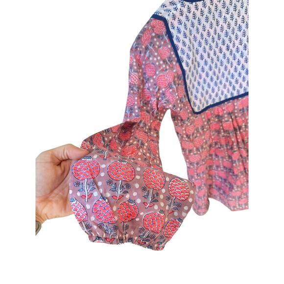 SZ Block Prints Tunic Top with Tassel Accents Red Size Medium Made in India Boho - Picture 6 of 9